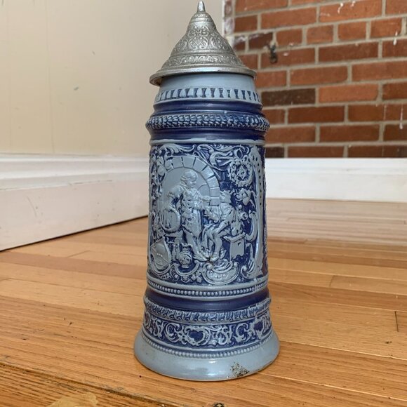 Vintage German Beer Stein Handgemalt with Pewter Lid - Picture 6 of 15